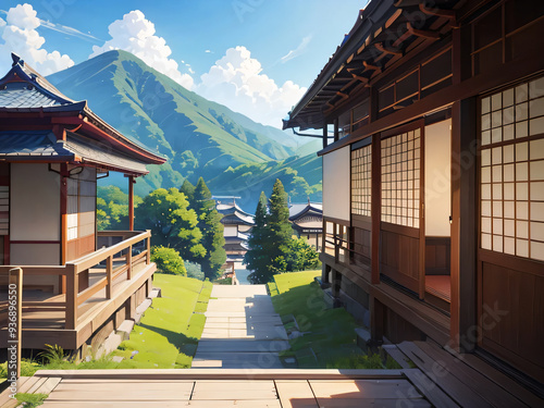 日本の丘の上の家から見る町