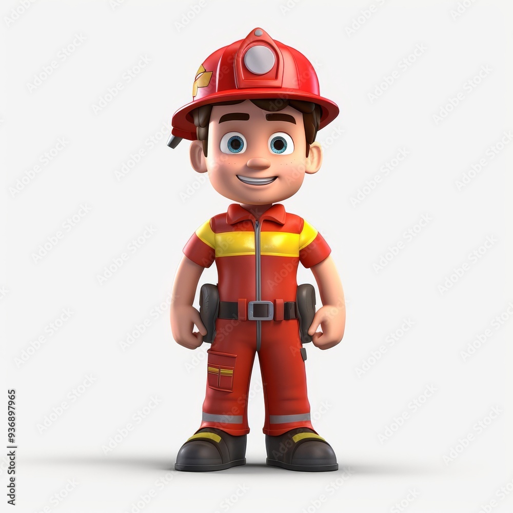 Cute Cartoon Firefighter Character Illustration for Kids' Education and Safety Campaigns