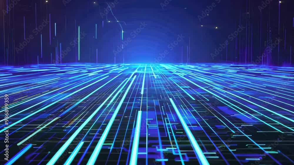 Futuristic digital landscape with glowing lines creating a vibrant, tech-inspired background. Perfect for technology themes.