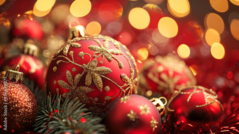 Fototapeta premium red and gold christmas tree decorations