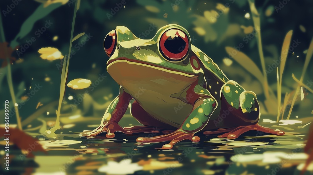 A Beautiful Vibrant Frog Resting in Its Natural Habitat A Beautiful Vibrant Frog Resting in Its Natural Habitat