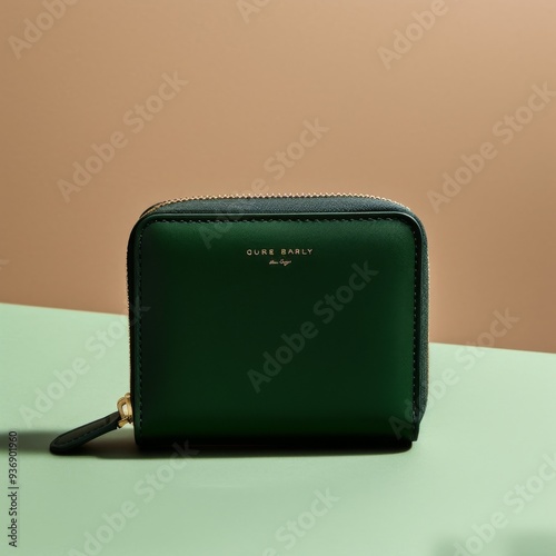 Elegant Green Leather Wallet on Two-Tone Background - 