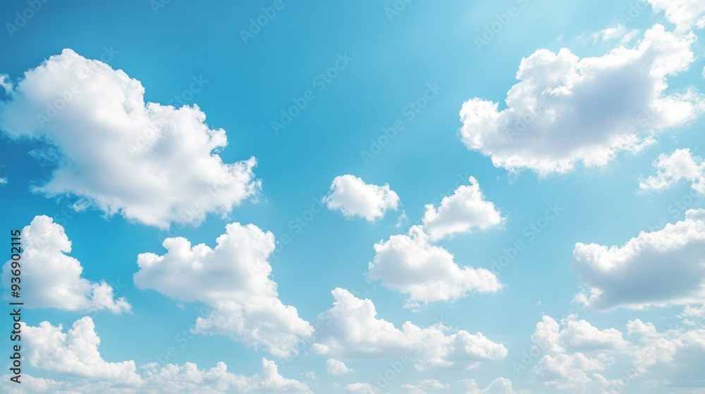Radiant and serene sky with puffy white clouds and a clear horizon, ideal for showcasing the tranquility of a summer day Radiant and serene sky with puffy white clouds and a clear horizon, ideal for showcasing the tranquility of a summer day