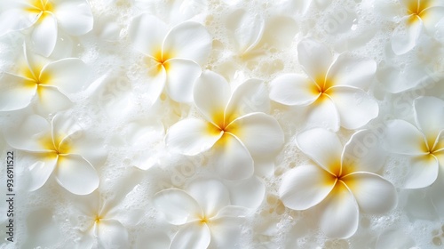 White Plumeria Flowers in Creamy Foam