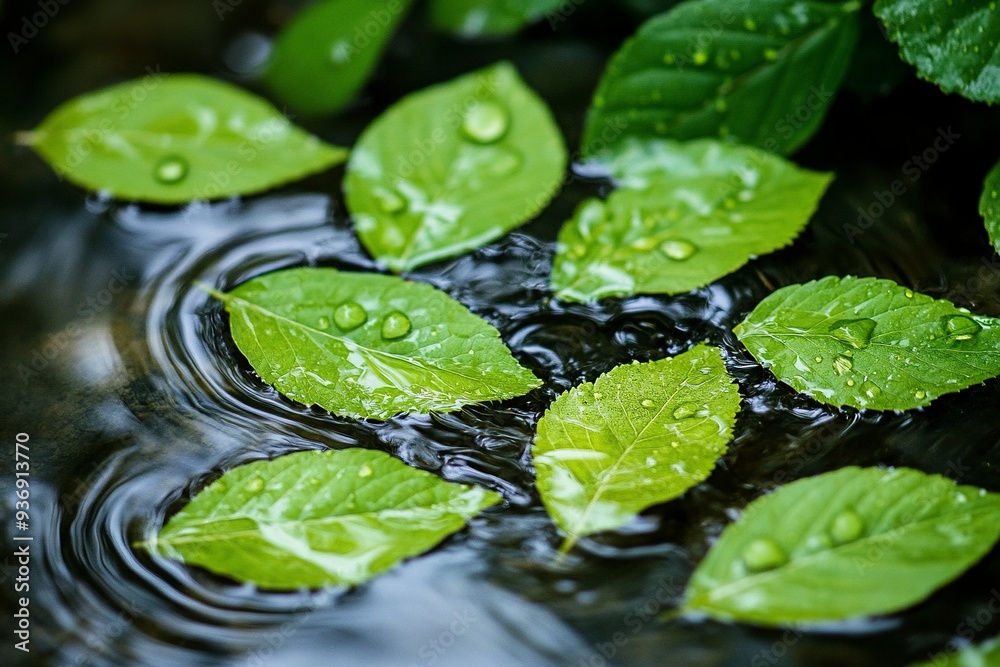 green leaves with water background , generative ai green leaves with water background , generative ai