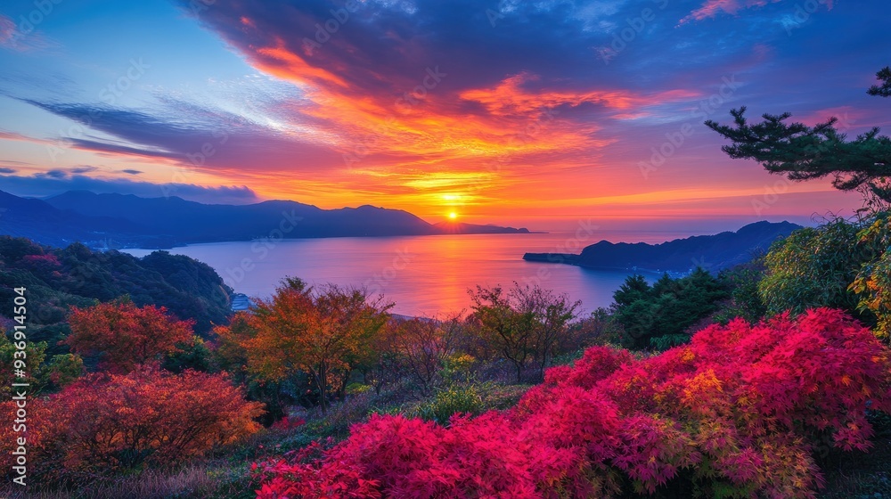 Morning Bliss: The beauty of autumn leaves in the early morning at Atami Plum Garden, Atami City, Shizuoka Prefecture. A serene and colorful dawn. Morning Bliss: The beauty of autumn leaves in the early morning at Atami Plum Garden, Atami City, Shizuoka Prefecture. A serene and colorful dawn.