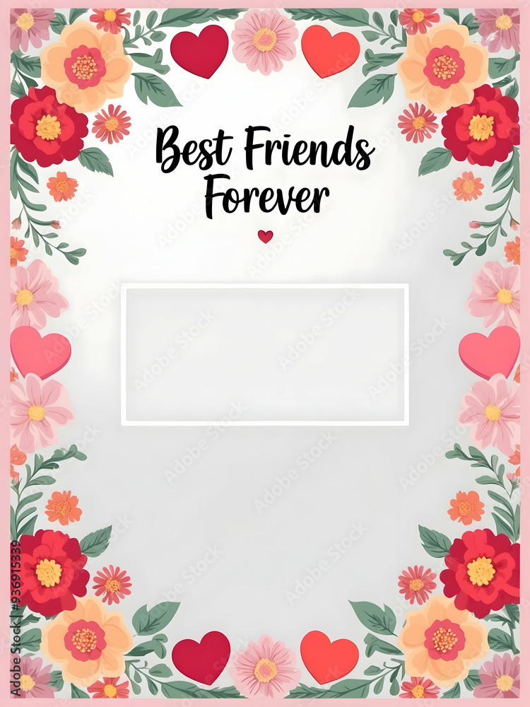 3D flat icon border with flowers, hearts, and Friendship Love wording. Ideal for personalized messages, invitations, or announcements. Peaceful design on isolated white background. 3D flat icon border with flowers, hearts, and Friendship Love wording. Ideal for personalized messages, invitations, or announcements. Peaceful design on isolated white background.