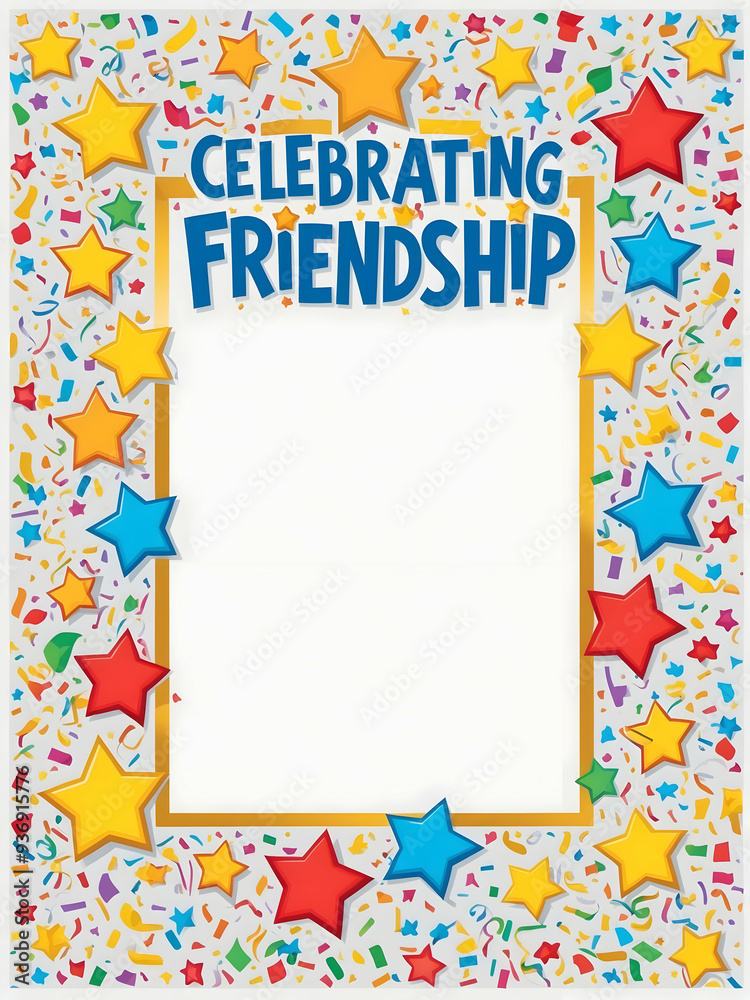 3D flat icon border with Best Friends Forever wording for Friendship Day celebration. Vibrant design with stars and confetti on white background. Perfect for personalized messages and invitations.