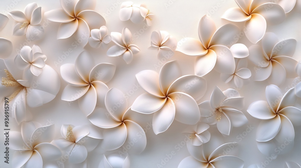 White and Gold Plumeria Flowers on a White Background White and Gold Plumeria Flowers on a White Background