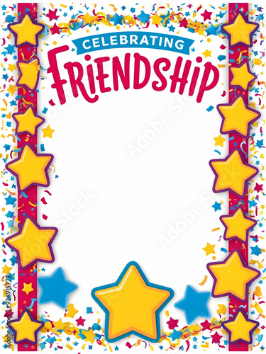 Colorful Friendship Day Border with Best Friends Forever Message and 3D Flat Icons
