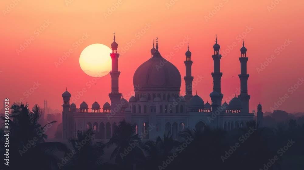 Fototapeta premium Silhouetted Mosque at Sunset