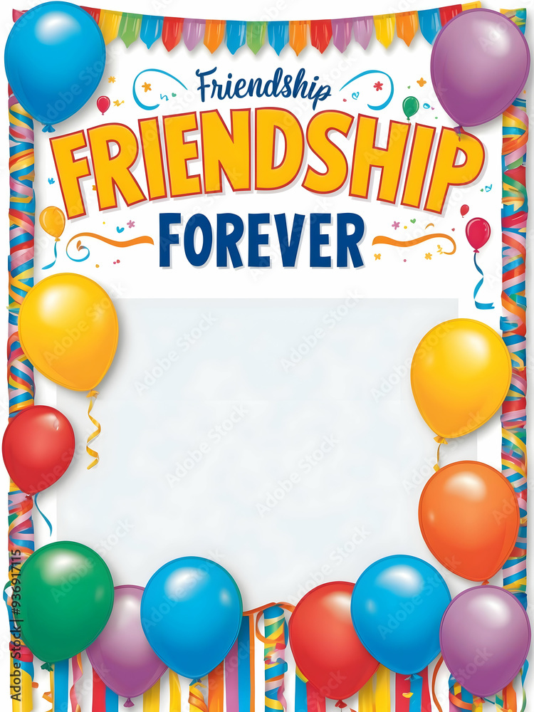 Festive Friendship Day Border with Balloons and Streamers - Celebrating Friendship in Vibrant Design Festive Friendship Day Border with Balloons and Streamers - Celebrating Friendship in Vibrant Design