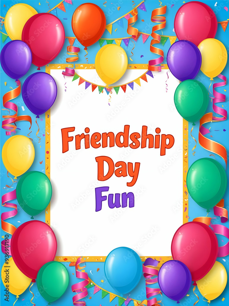 Festive Friendship Day Border Frame with Balloons and Streamers - Perfect for Personalized Messages and Invitations. Vibrant and Lively Design. Photo Stock Concept. Festive Friendship Day Border Frame with Balloons and Streamers - Perfect for Personalized Messages and Invitations. Vibrant and Lively Design. Photo Stock Concept.