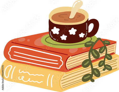 Books and cup of coffee illustration
