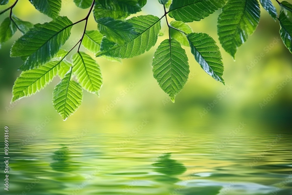 green leaves with water background , generative ai green leaves with water background , generative ai