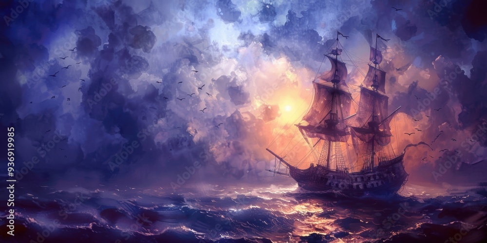 Fototapeta premium Adventure Awaits. Pirate Ship Exploration Concept