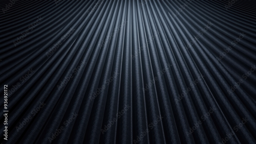 Fototapeta premium Black line surface texture, Abstract Dark Textured Surface with Converging Lines, Modern Black Geometric Background with Parallel Lines