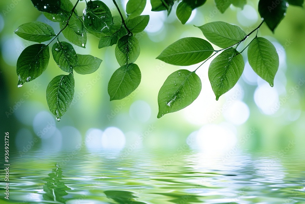 green leaves with water background , generative ai green leaves with water background , generative ai