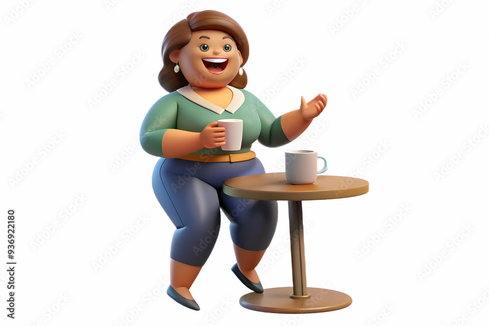 Flat Vector Illustration: Candid Plus Size Model Laughing in Cozy Cafe Scene, Perfect for Lifestyle and Social Media Campaigns Flat Vector Illustration: Candid Plus Size Model Laughing in Cozy Cafe Scene, Perfect for Lifestyle and Social Media Campaigns