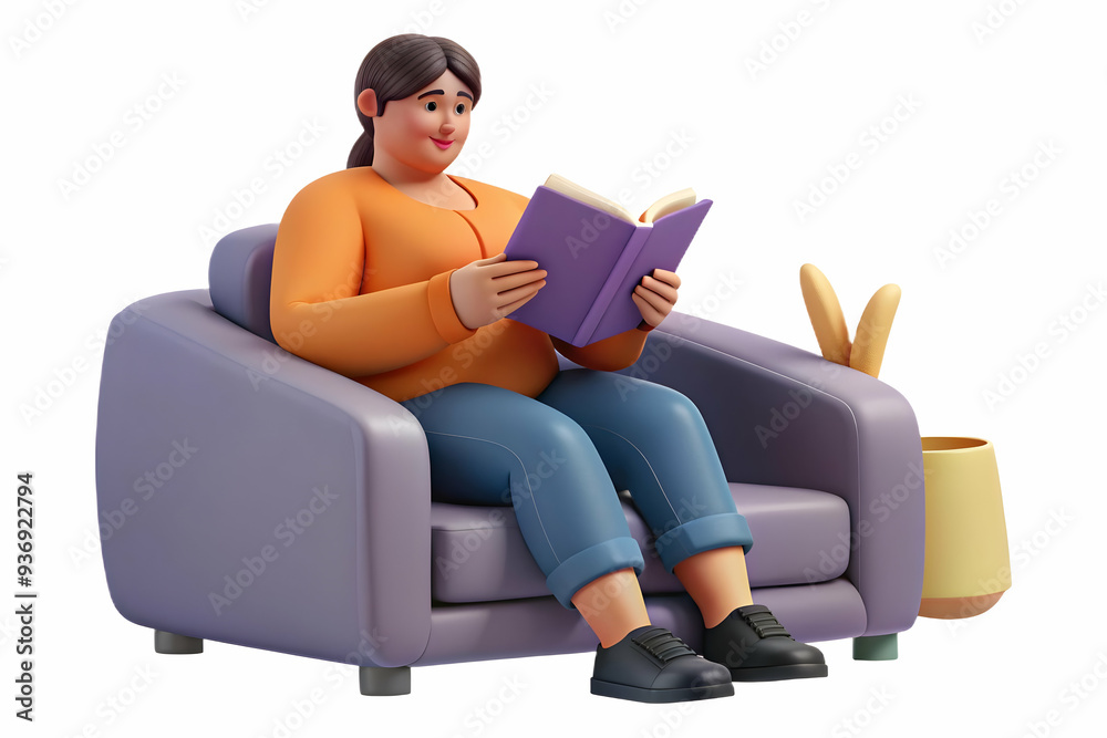 Plus Size Model Reading Book in Cozy Setting - Perfect for Lifestyle Campaigns Plus Size Model Reading Book in Cozy Setting - Perfect for Lifestyle Campaigns