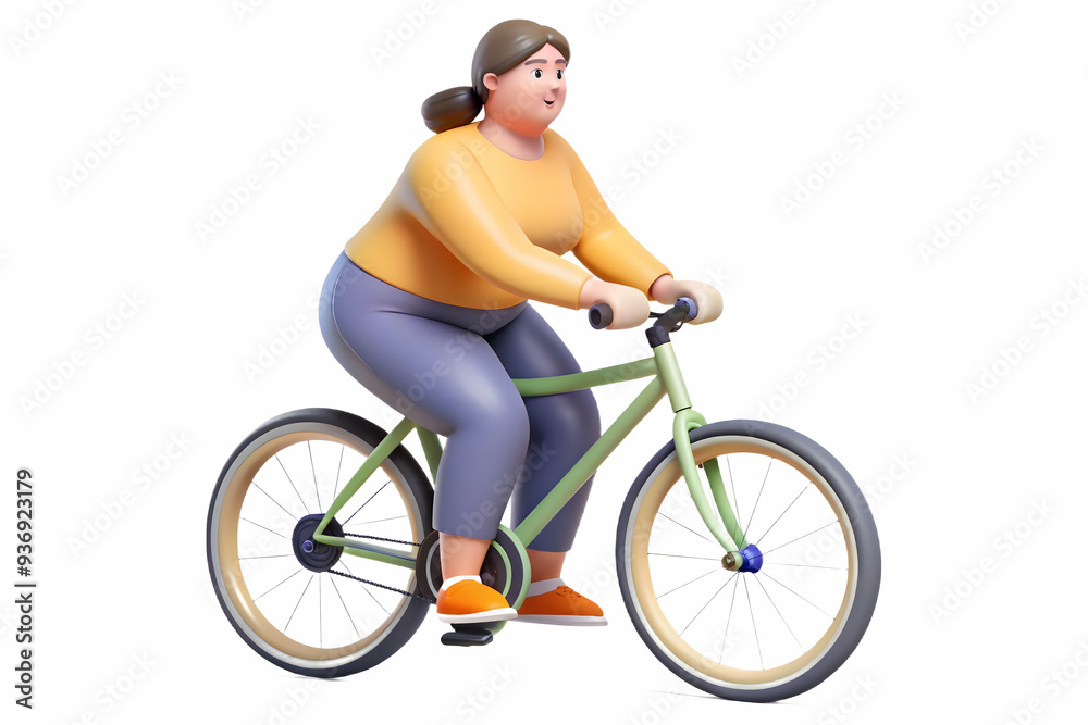 Flat Vector Illustration of Plus Size Model Riding Bike - Ideal for Fitness and Lifestyle Campaigns Flat Vector Illustration of Plus Size Model Riding Bike - Ideal for Fitness and Lifestyle Campaigns