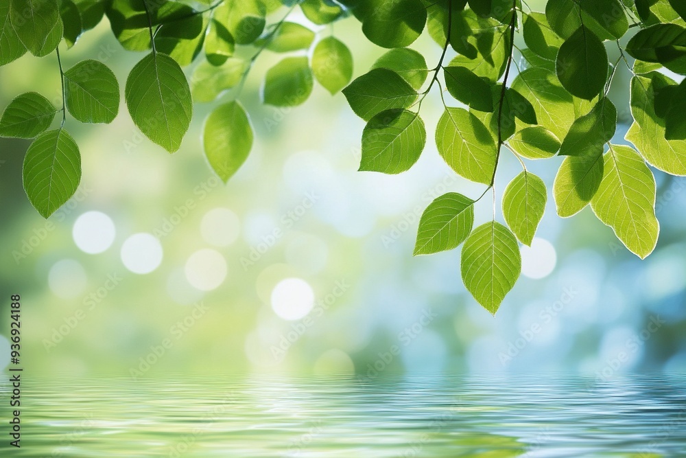green leaves with water background , generative ai green leaves with water background , generative ai