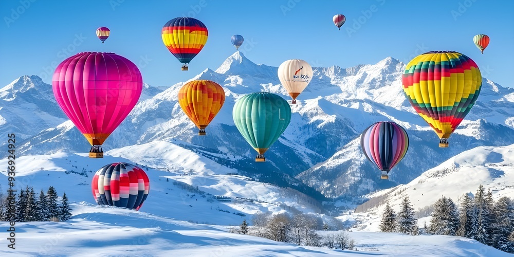 Fototapeta premium Hot Air Balloons Over Snowy Mountain Landscape