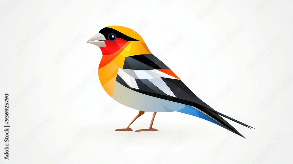 Fototapeta premium A vibrant, textured goldfinch portrait shines with charm, showcasing artistry in a stunning flat design format.