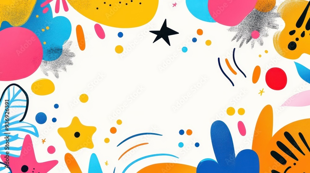 Naklejka premium Discover a vibrant abstract design alive with playful textures and bold Memphisinspired elements for a modern look.