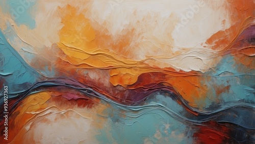 Abstract Oil Painting with Wavy, Swirling Lines and Vibrant Colors photo