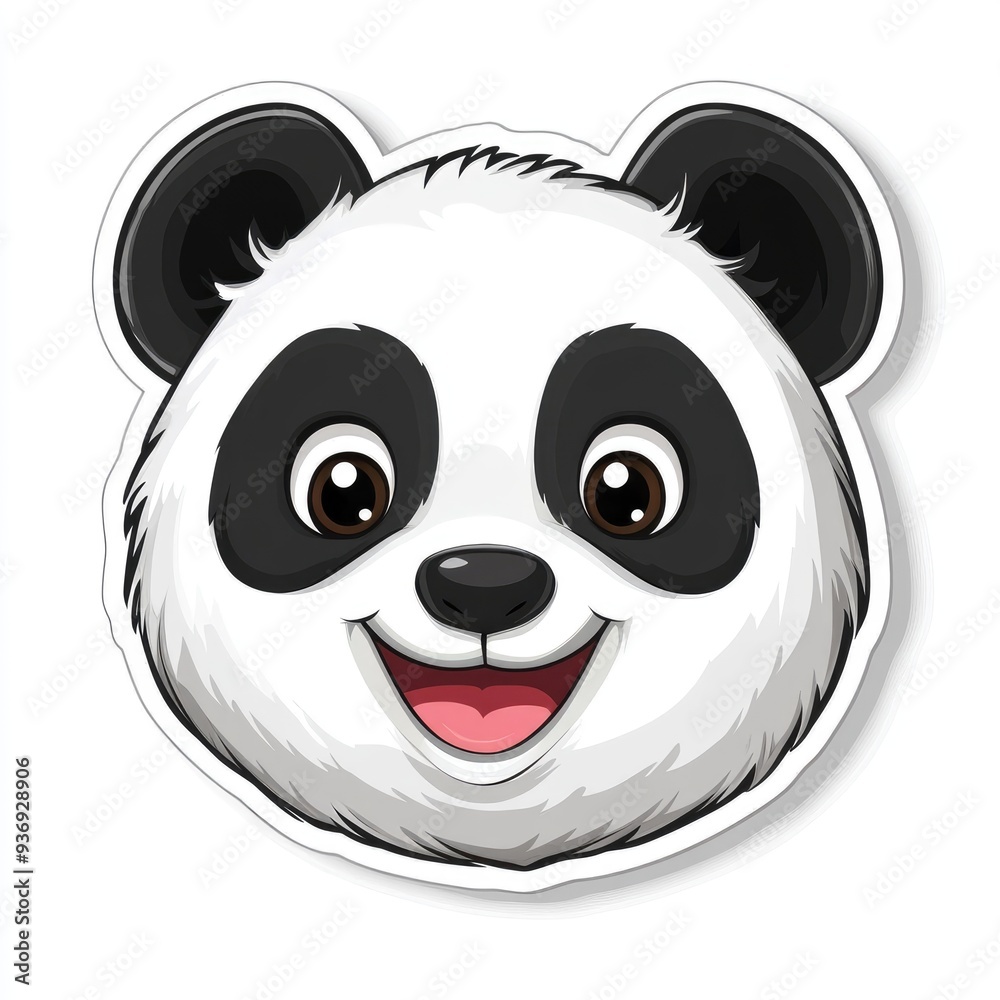 Cute cheerful panda face sticker illustration on a plain white background, perfect for adding a touch of playfulness to any surface or project with its adorable expression Cute cheerful panda face sticker illustration on a plain white background, perfect for adding a touch of playfulness to any surface or project with its adorable expression