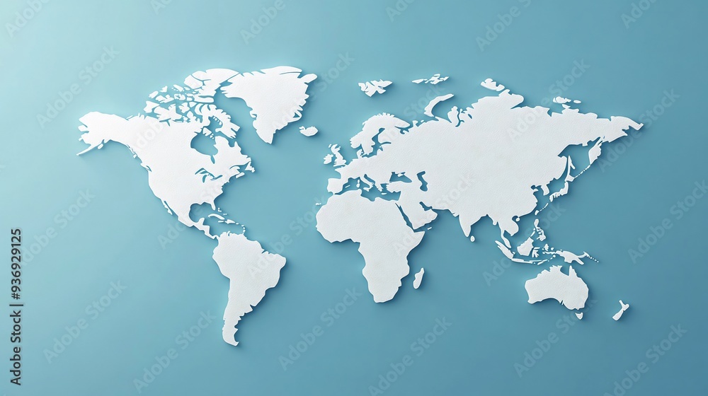 World Map Paper Cutout on a Blue Background World Map Paper Cutout on a Blue Background