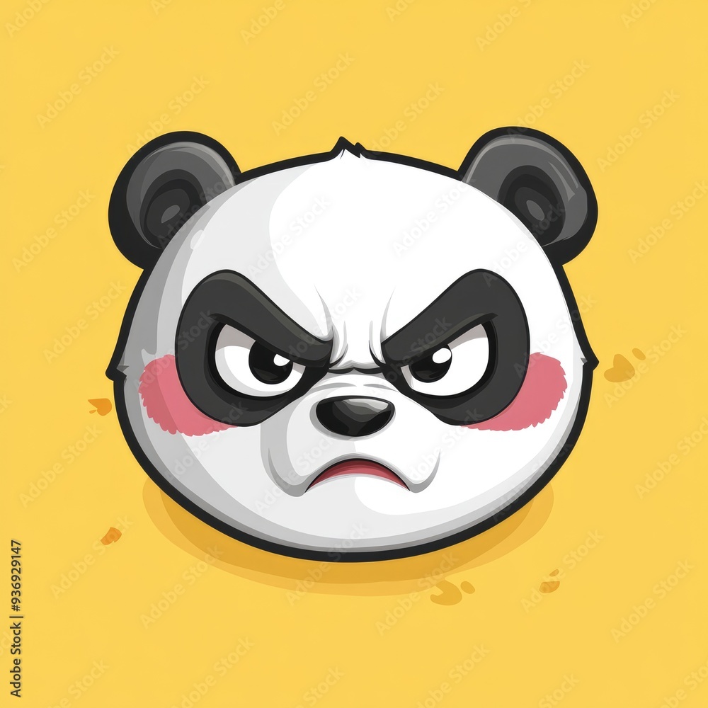 An angry panda sticker with a cute expression against a bright yellow background, capturing a moment of frustration in a playful style An angry panda sticker with a cute expression against a bright yellow background, capturing a moment of frustration in a playful style