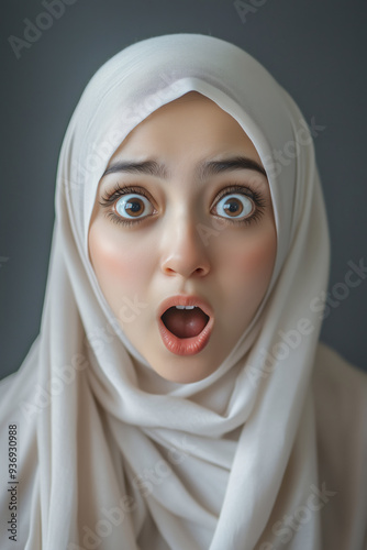 Young Hijab Lady in Surprise Face. Portrait and Expression Concept. photo