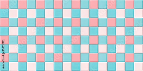 Soft pastel pink and blue checkered square mosaic tiles seamless pattern background