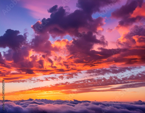 Colorful dramatic sky with cloud at sunset. Sky with clouds at sunset.