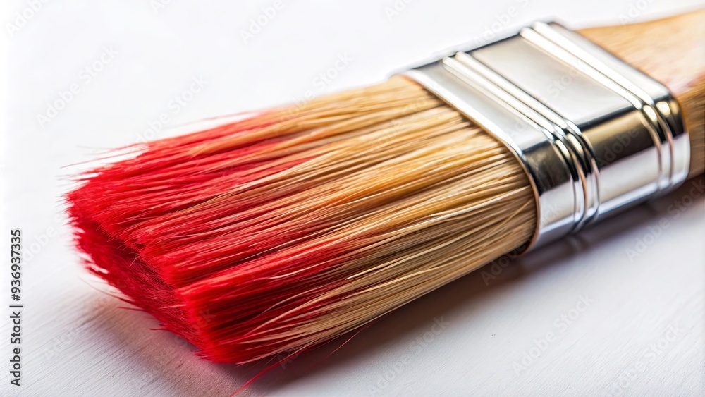 Fototapeta premium Close up of round paint brush with vibrant red tip