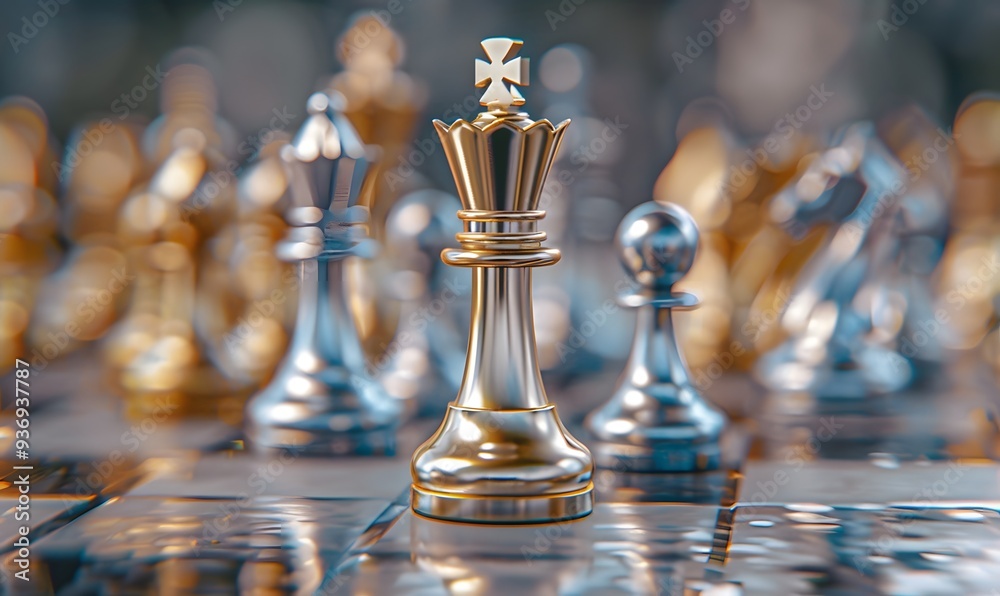 King golden chess standing confront of the silver chess team to challenge concepts of leadership and business strategy management and leadership. King golden chess standing confront of the silver chess team to challenge concepts of leadership and business strategy management and leadership.