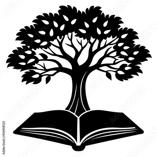 Tree with book icon vector silhouette illustration