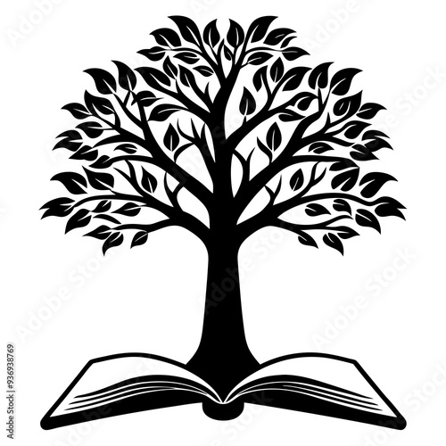Tree with book icon vector silhouette illustration
