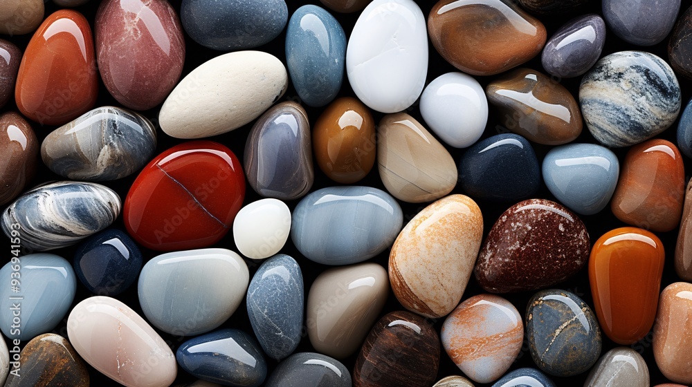 Close-up of smooth, polished pebble stones with natural colors Close-up of smooth, polished pebble stones with natural colors