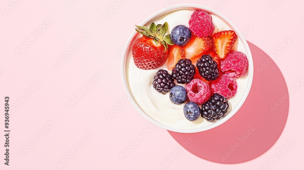 Yogurt with Berries on Pink Background Yogurt with Berries on Pink Background