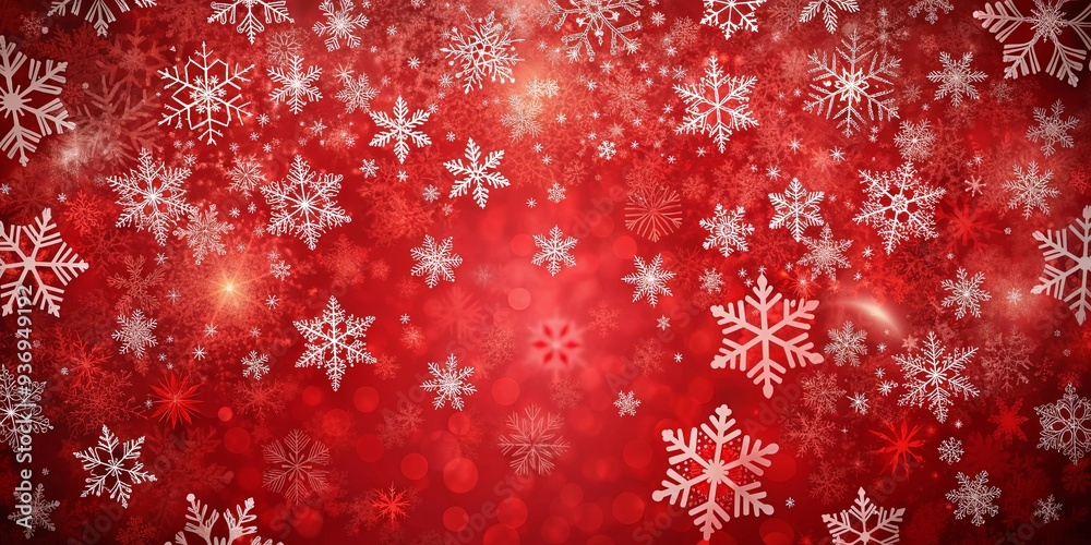 Vibrant red Christmas background with falling snowflakes