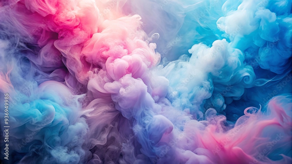 Fototapeta premium Dreamy pastel pink and blue smoke creating a mesmerizing multicolor abstract background with a sense of motion