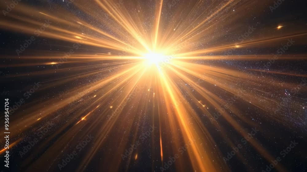 Luminous star erupts in cosmic void. Expanding light rays pierce ...
