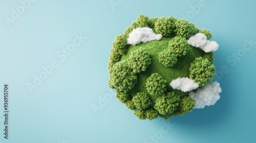 Environmental day banner featuring a 3D globe with green grass and trees, set against a natural blue sky and clouds background photo