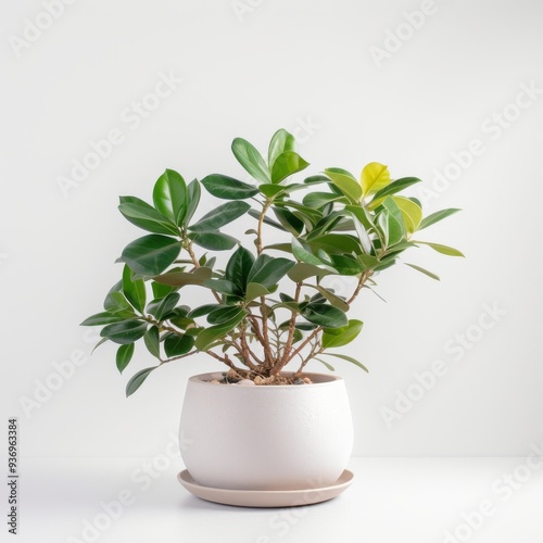 Potted Rubber Plant on White Background â€“ Minimalist House Plant Decor for Home and Office