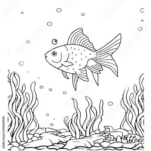 Fish Coloring page for baby coloring book, vector Illustration seawater cute fishes activity worksheet for children.