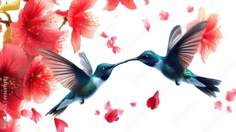 Two Hummingbirds in a Blossoming Flower Bed Two Hummingbirds in a Blossoming Flower Bed