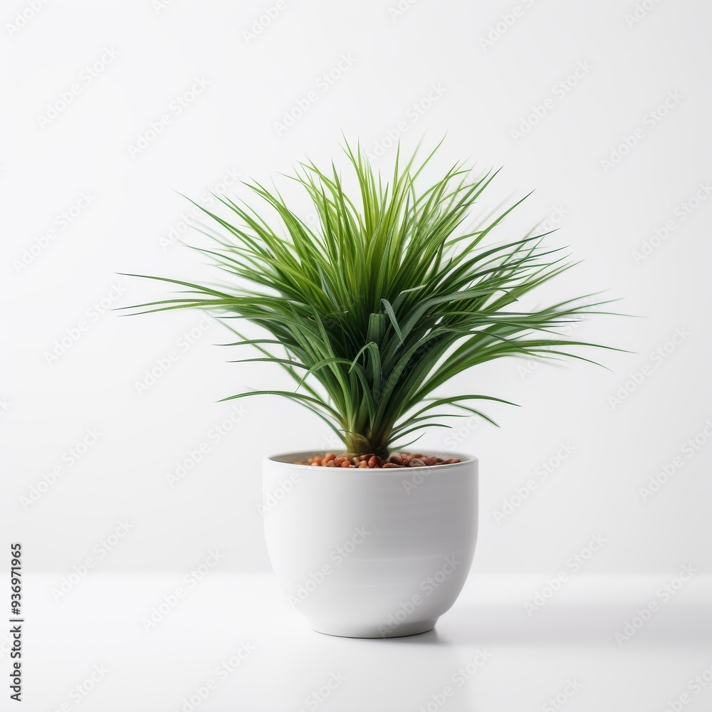Green Houseplant in White Ceramic Pot on Minimalist White Background - Elegant Home Décor Green Houseplant in White Ceramic Pot on Minimalist White Background - Elegant Home Décor